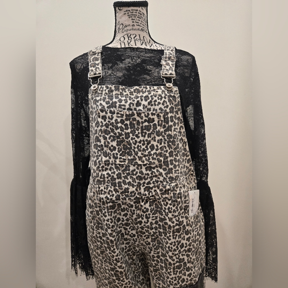 POL Black and White Leopard Print Women's Overalls NWT - Picture 2 of 6